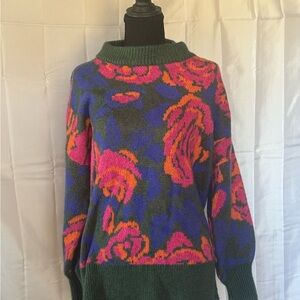 JODIFL Vibrant Floral Cowl Neck Sweater - Pink, Blue, Green